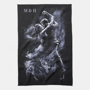 Custom Monogram Dancing Couple Kitchen Towel