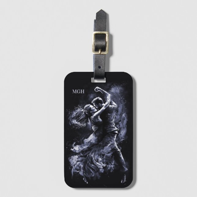 Custom Monogram Dancing Couple Luggage Tag (Front Vertical)