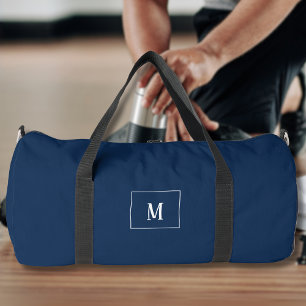 Custom monogram, dark blue all over duffle bag