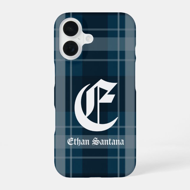 Custom Monogram Dark Blue Plaid Iphone Case (Back)