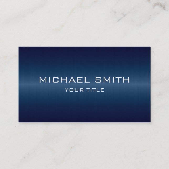 Custom Monogram Dark Blue Stainless Steel Metal Business Card (Front)