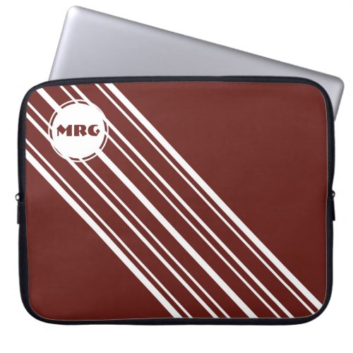 Custom Monogram Dark Cherry with White Stripes  Laptop Sleeve