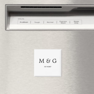 Custom Monogram Date Classic White Stylish Magnet