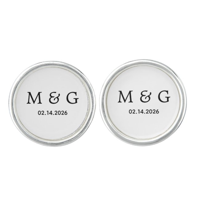 Custom Monogram Date Cufflinks for Formal Wear (Front)