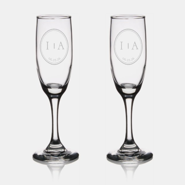 Custom Monogram & Date Etched Wedding Champagne Flute (Glassware)