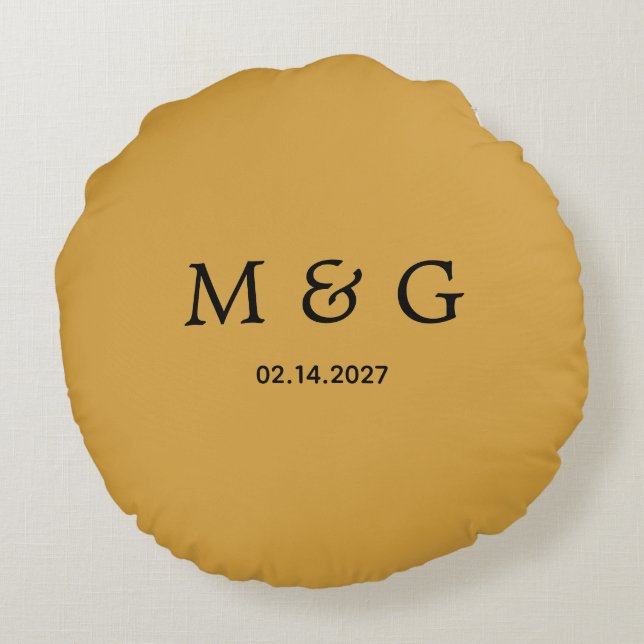 Custom Monogram Date Mustard Yellow Round Pillow (Back)