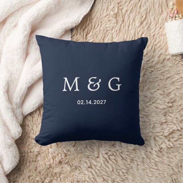 Custom Monogram Date Navy Square Throw Pillow Desi (Blanket)