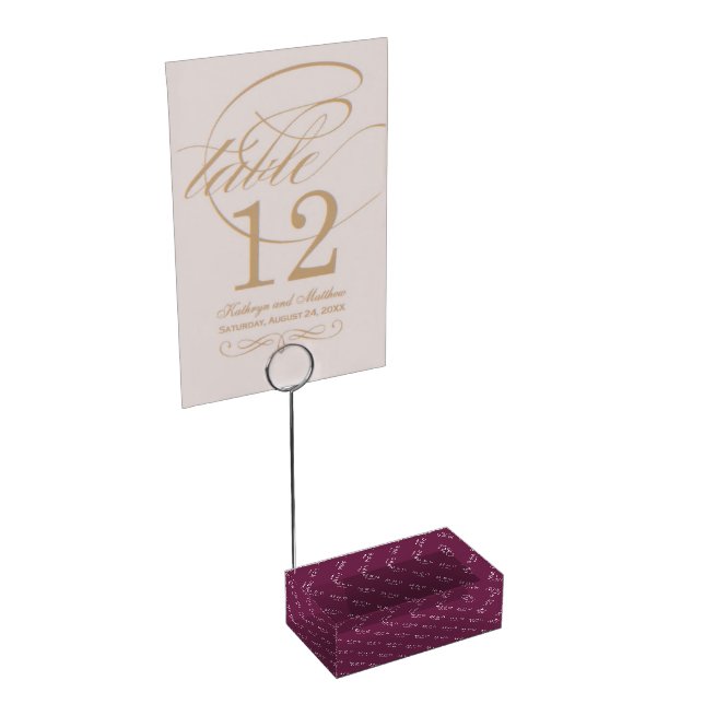 Custom Monogram Date Pattern Burgundy Place Card Holder (Corner)