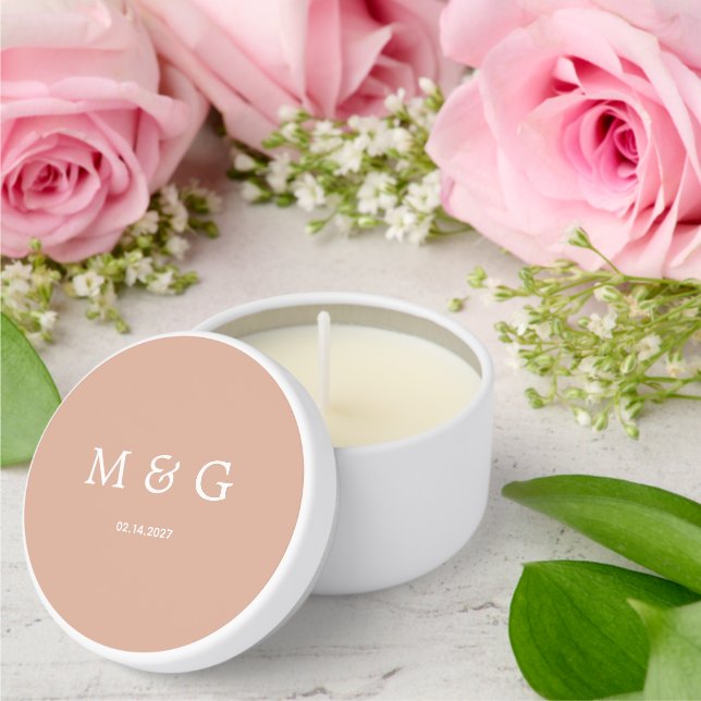 Custom Monogram Date Pattern Stylish Dusty Rose Mini Candle Favors (Insitu (Wedding))