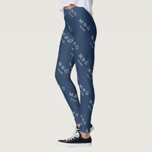 Custom Monogram Date Pattern Stylish Navy Leggings