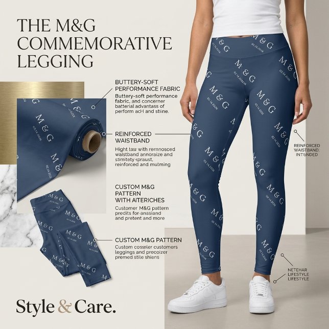 Custom Monogram Date Pattern Stylish Navy Leggings (Custom Monogram Date Pattern Stylish Navy Leggings)