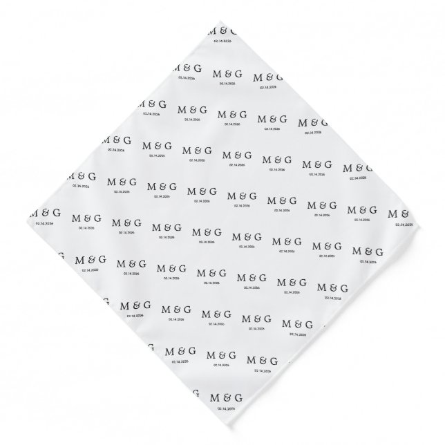 Custom Monogram Date Pattern Stylish White Bandana (Front)