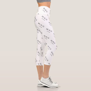Custom Monogram Date Pattern Stylish White Capri Leggings