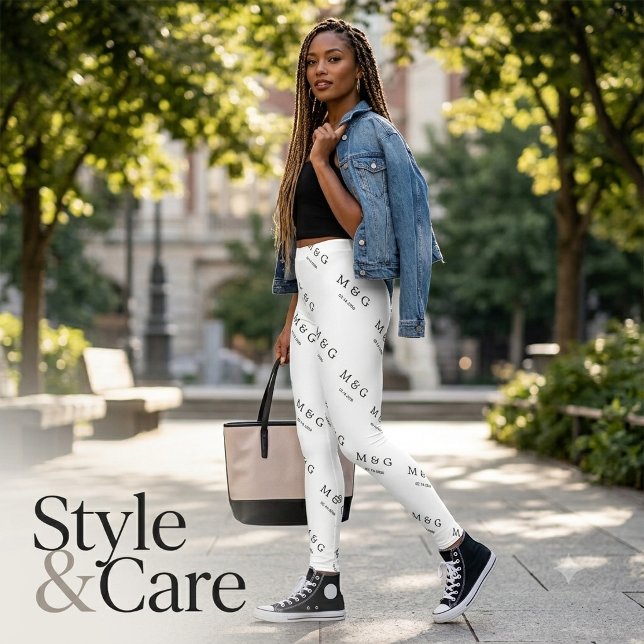 Custom Monogram Date Pattern Stylish White Leggings (Custom Monogram Date Pattern Stylish White Leggings)