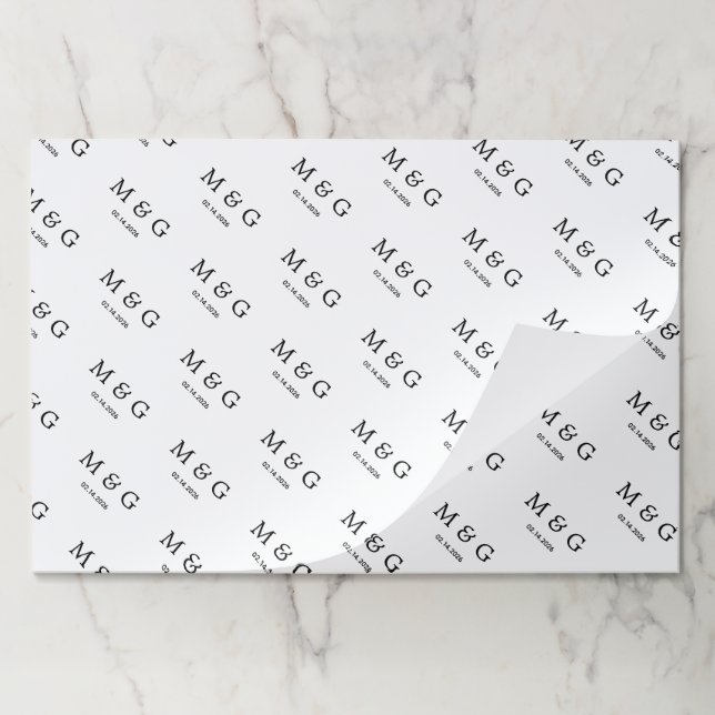 Custom Monogram Date Pattern White Large Paper Pad (Folded)