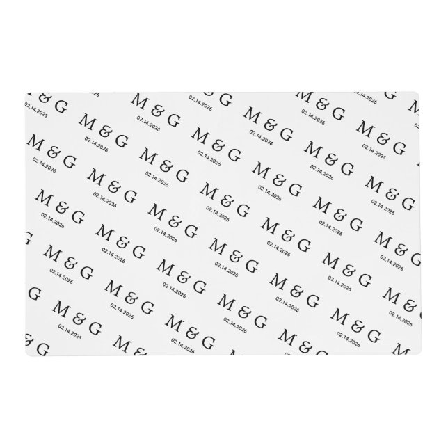 Custom Monogram Date Pattern White Placemat (Front)