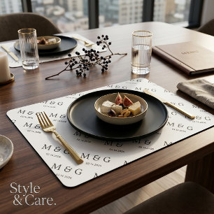 Custom Monogram Date Pattern White Placemat