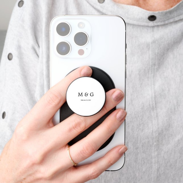 Custom Monogram Date Romantic Stylish MagSafe PopSocket (Hand)