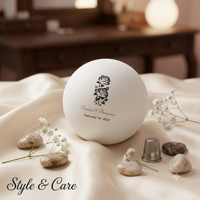 Custom Monogram Date with Rose Romantic Ping Pong Ball (Custom Monogram Date with Rose Romantic Ping Pong Ball)