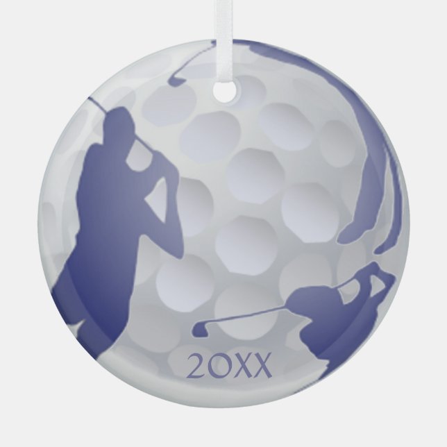 Custom Monogram Dated Golf Sport Hobby  Glass Ornament (Front)