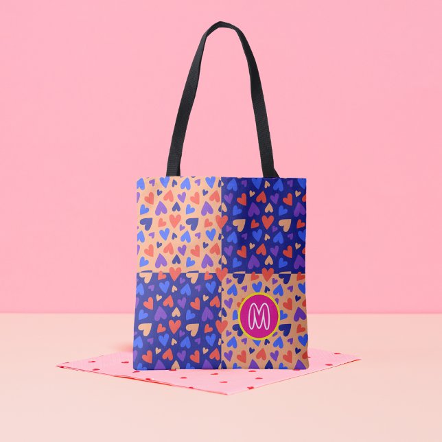 Custom Monogram Decora Kawaii Hearts Maximalist Tote Bag (Creator Uploaded)