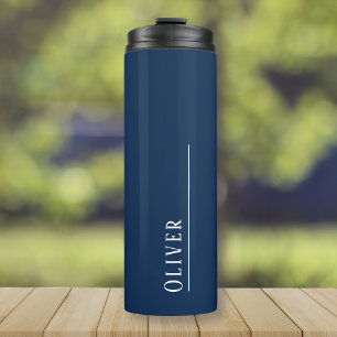 Custom monogram, deep navy blue  thermal tumbler
