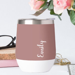 Custom monogram, deep pink with script typography  thermal wine tumbler