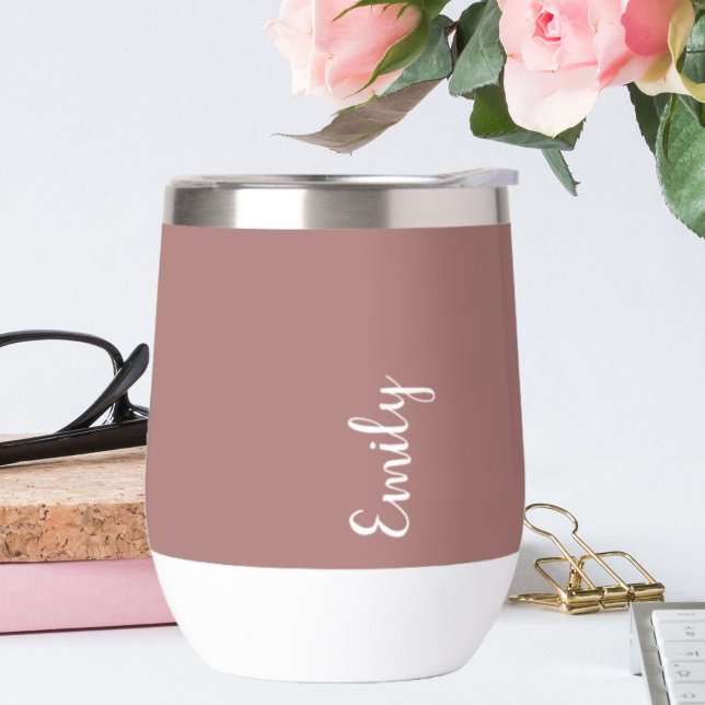 Custom monogram, deep pink with script typography  thermal wine tumbler (Creator Uploaded)