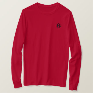 Custom Monogram Deep Red Embroidered Long Sleeve T-Shirt