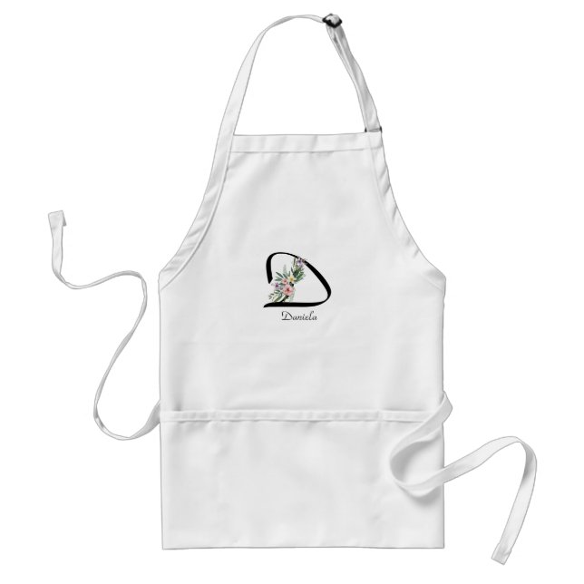 Custom Monogram Design flower letter D  Adult Apron (Front)