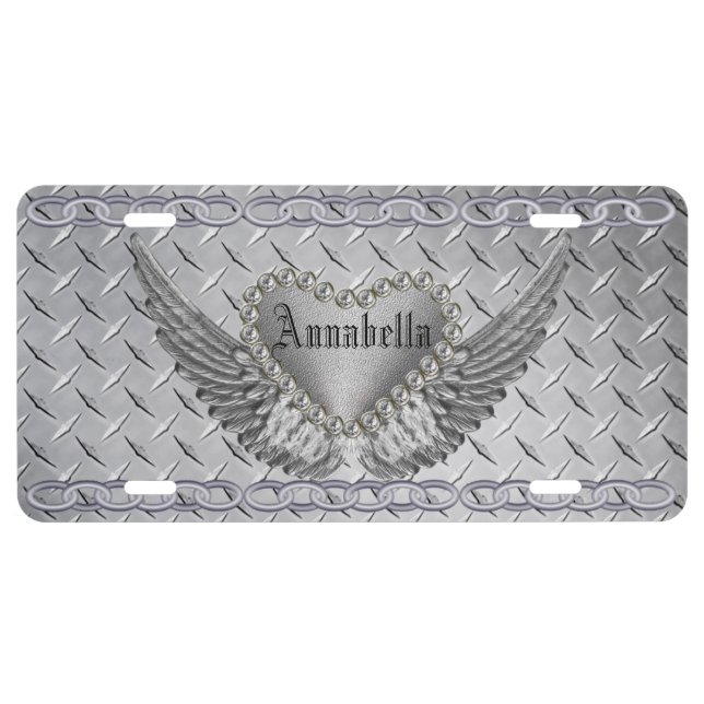 Custom Monogram Diamond & Hearts License Plate (Front)