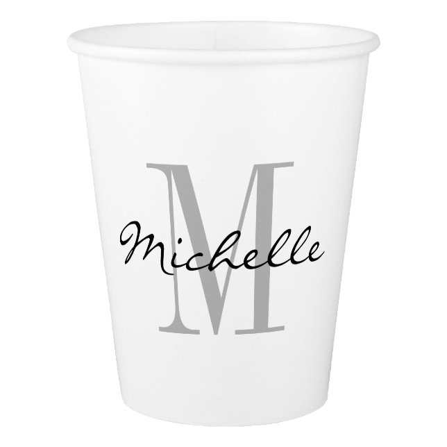 Custom monogram disposable throw away paper cups (Front)