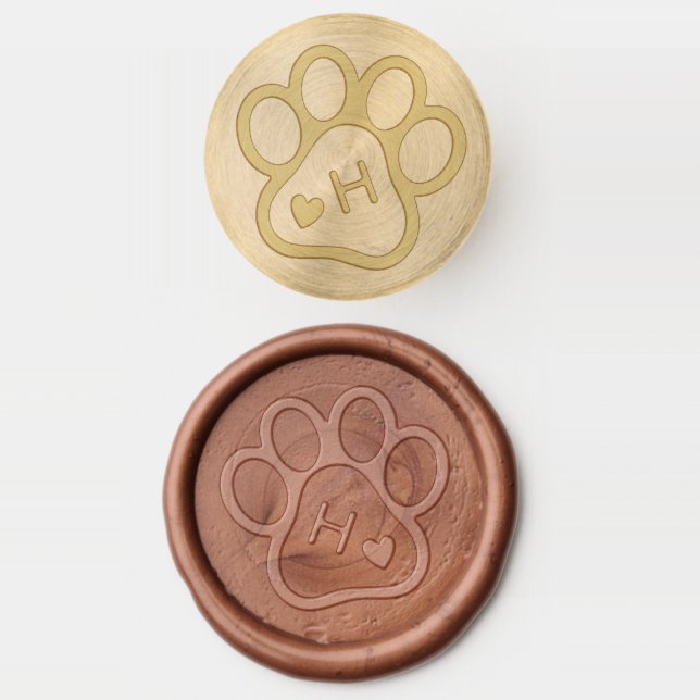 Custom Monogram Dog Pet Paw Heart Wax Seal Stamp (Stamped)