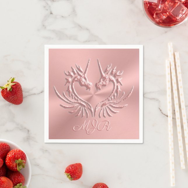 Custom Monogram Dragon Scale Heart, rose gold Napkins (Insitu)