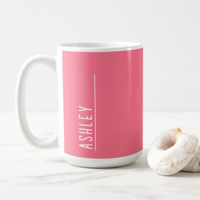 Custom monogram, dramatic pink  coffee mug (With Donut)