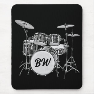 Custom Monogram Drummer Drum Kit Musician Music Mouse Pad