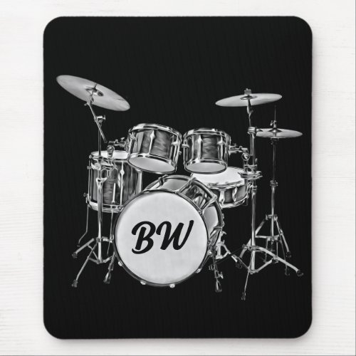 Custom Monogram Drummer Drum Kit Musician Music Mouse Pad