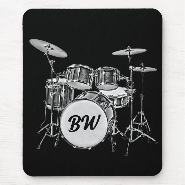 Custom Monogram Drummer Drum Kit Musician Music Mouse Pad (Front)