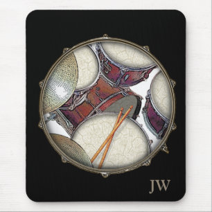 Custom Monogram Drummer Snare Drum Drumstick Music Mouse Pad