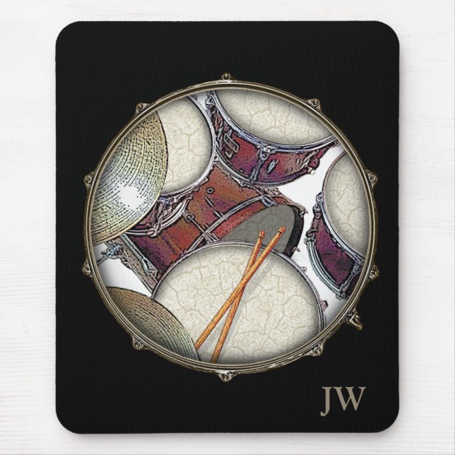 Custom Monogram Drummer Snare Drum Drumstick Music Mouse Pad (Front)