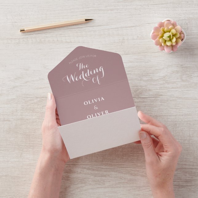 Custom monogram dusty rose calligraphy wedding  all in one invitation (Video)