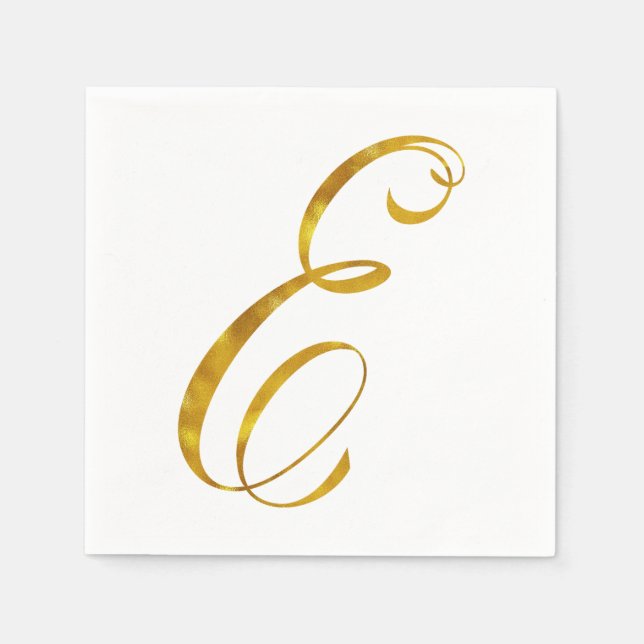 Custom Monogram E Faux Gold Foil Monograms Initial Paper Napkins (Front)