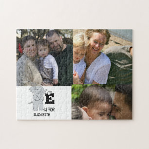 Custom monogram E is for cute colorful Elephant Jigsaw Puzzle