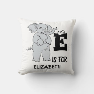 Custom monogram E is for cute colorful Elephant Throw Pillow