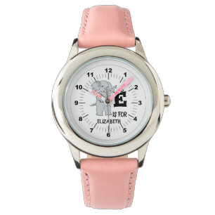 Custom monogram E is for cute colorful Elephant Watch