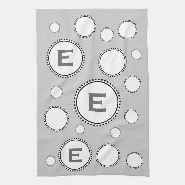 Custom Monogram E or Any Initial SILVER Circles Towel (Vertical)