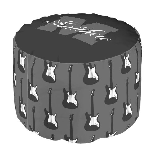 Custom monogram electric rock guitar print round pouf