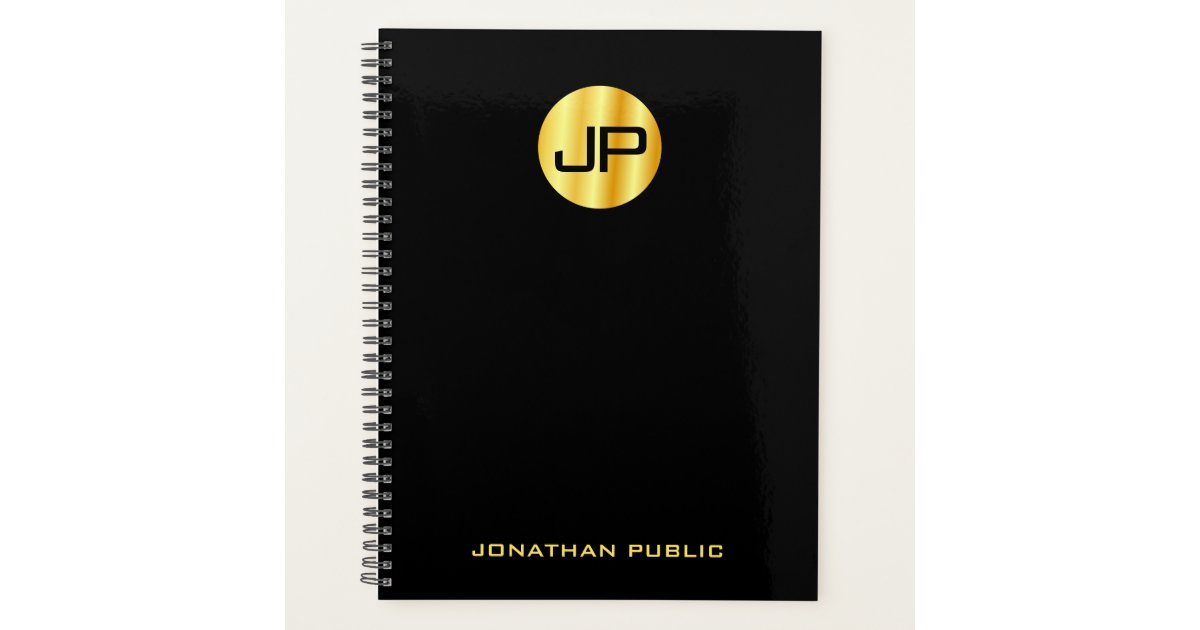 Custom Monogram Elegant Black And Gold Template Planner | Zazzle