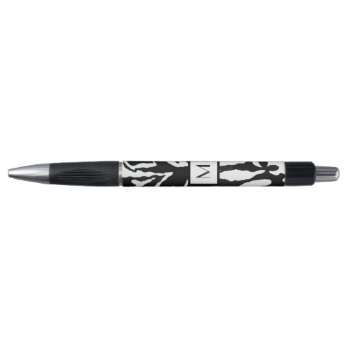 Custom Monogram Elegant Black and White Floral Pen