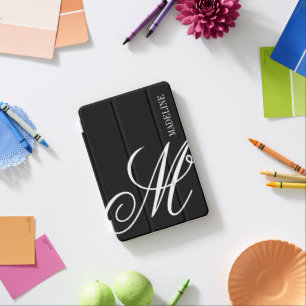 Custom monogram elegant black and white iPad mini cover